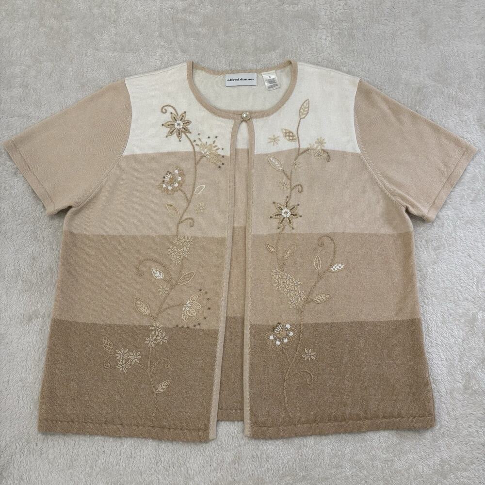 Alfred Dunner Womens XL Cardigan Floral Embroidered Colorblock Ramie Knit